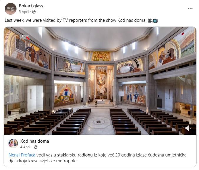 Screenshot objave s društvene mreže sa slikom unutrašnjosti crkve